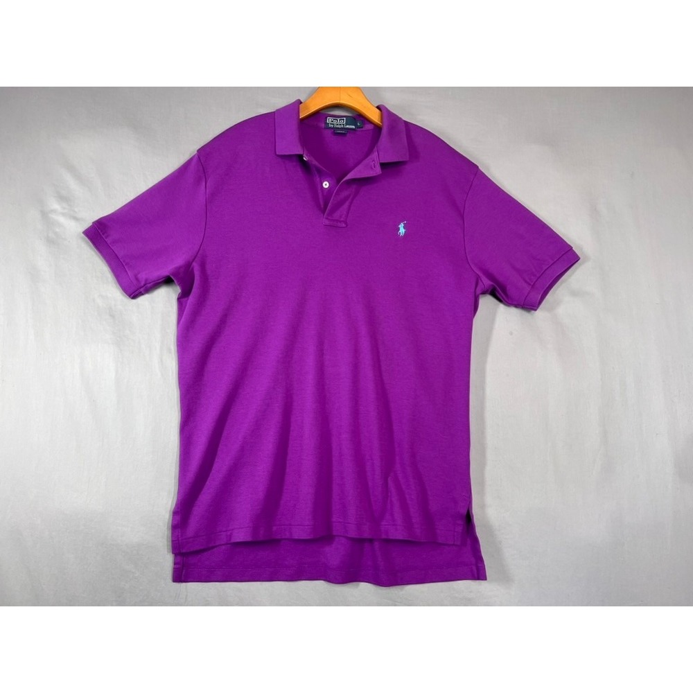 Polo Ralph Lauren Mens Large Purple Short Sleeve Cotton Pique Polo Blue Pony